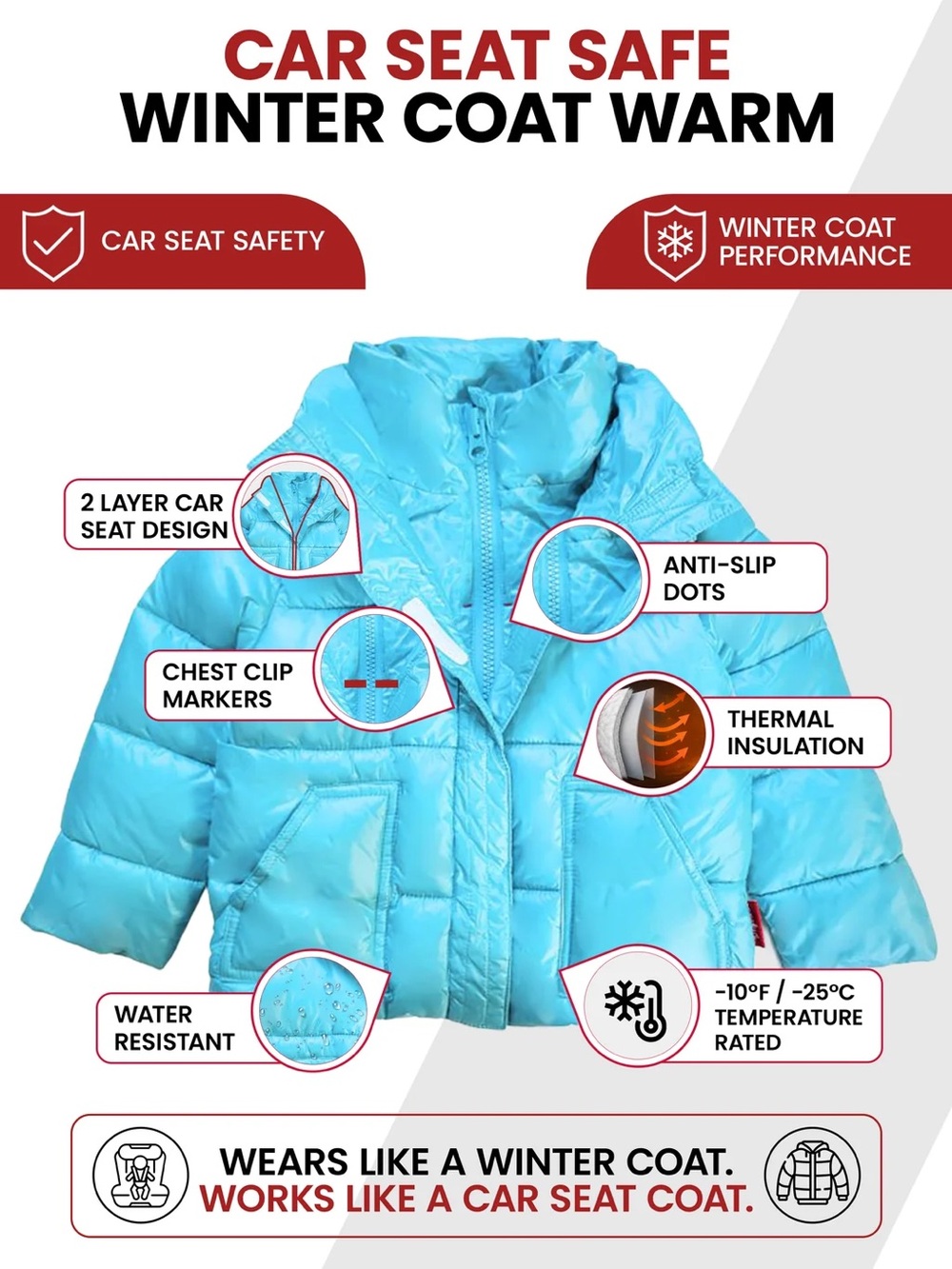 Car Seat Safety Road Coat Vegan Jacket - Teal